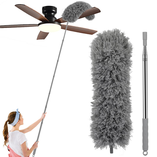 Microfiber Duster with Stainless Steel Extension Pole - Microfiber Feather Duster with 17'' to 83'' Telescoping Extension Pole,with Bendable Head,Extendable Duster for Cleaning Ceiling Fan, Interior Roof,Furniture