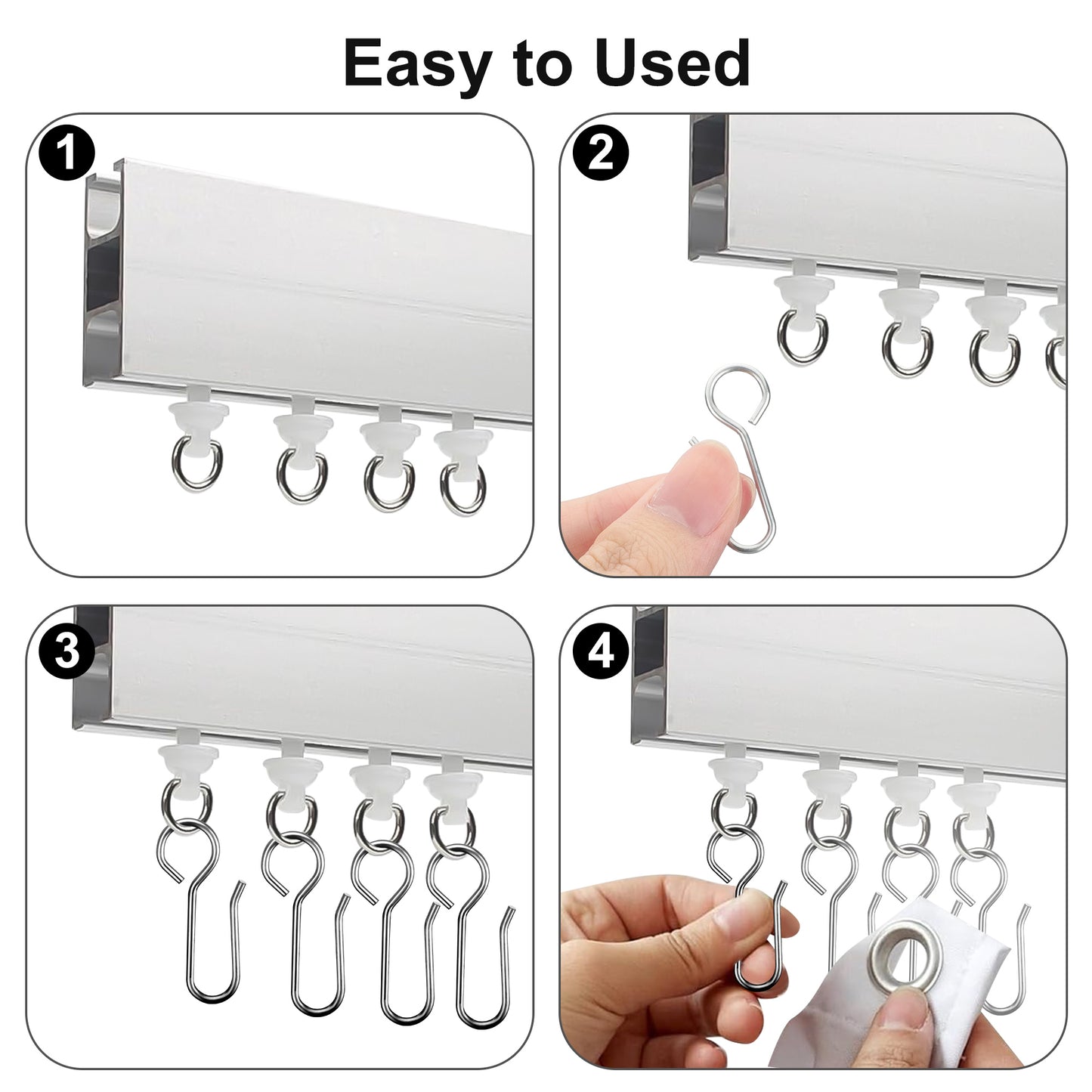 80Pcs Curtain Track Hooks - 40 Pcs sturdy track rollers and 40 pcs steel S-shaped metal curtain hooks for Curtain Shower Curtain S Hooks Straight Curved Curtain Track Rollers