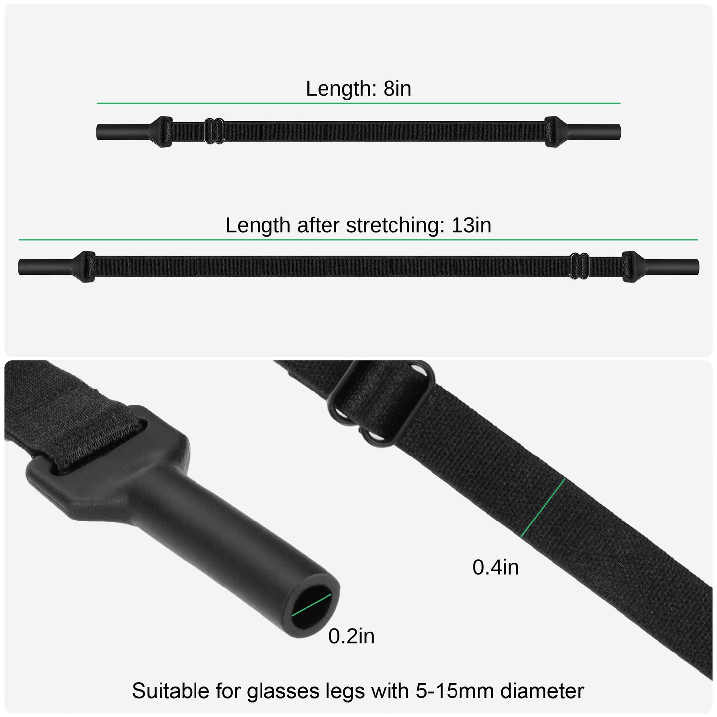 10pcs Adjustable Anti-Slip Glasses Straps - No Tail Eyeglass Straps for Safety and Comfort, Ideal for Unisex Sunglasses, Sports, and Reading Glasses (Black)