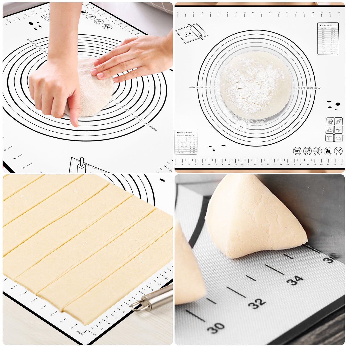 Silicone Dough Mat with Measurement - 23" x 19.5 Non-Stick Rolling Pad kneading mat,Reusable Dough Cookie Roller Silicone Baking Mat Silicone Pastry Mat for Kitchen Baking DIY Supplies