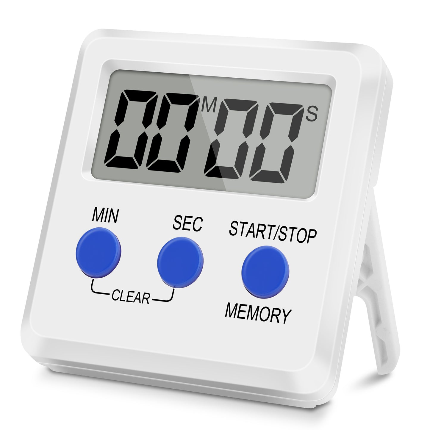 Magnetic LCD Digital Kitchen Timer - Count UP or Down and Memory Function With Adjustable Stand, Loud Alarm for Home Exercise Baking Playtime Learning Sports (White)