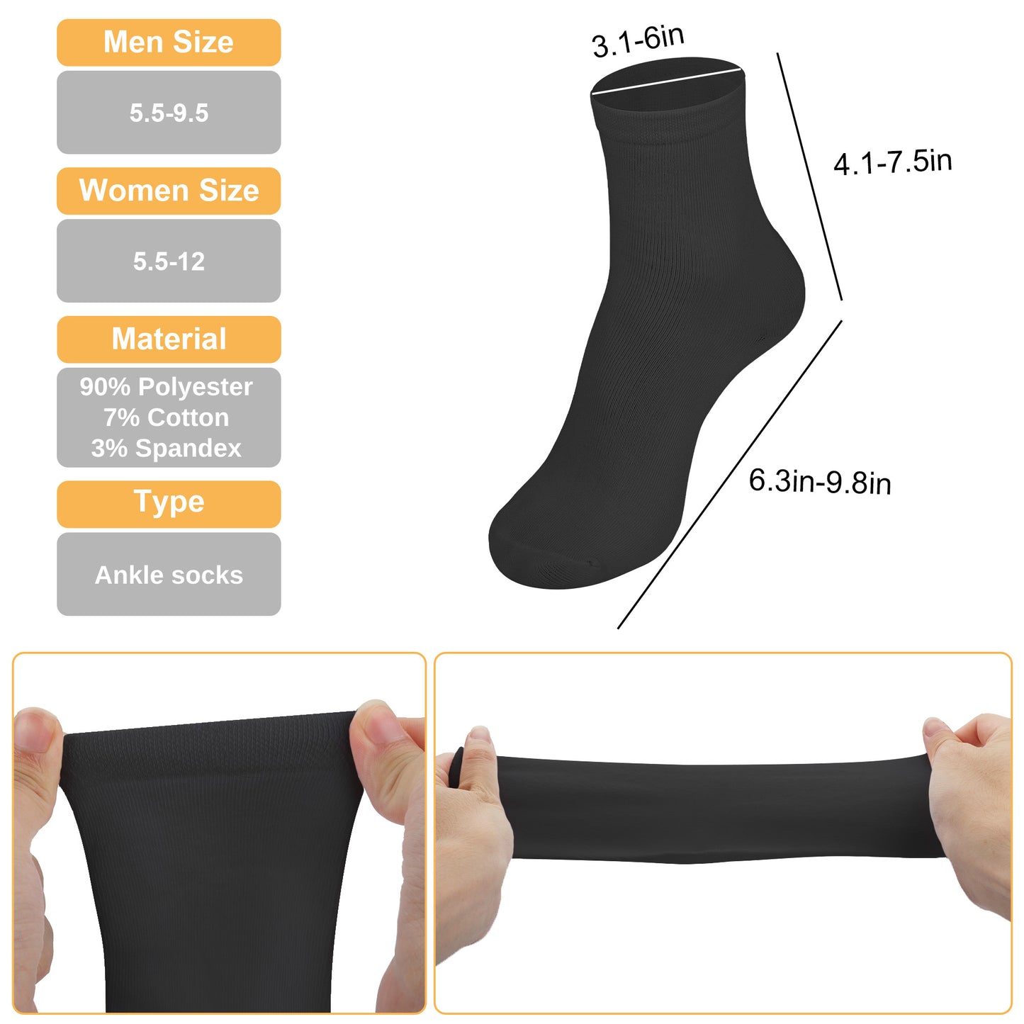 6 Pairs Unisex Ankle Socks - Women Men Athletic Short Cotton Socks Thin Lightweight Classic Casual Socks suitable for casual and athletic wear providing comfort and style (Black)