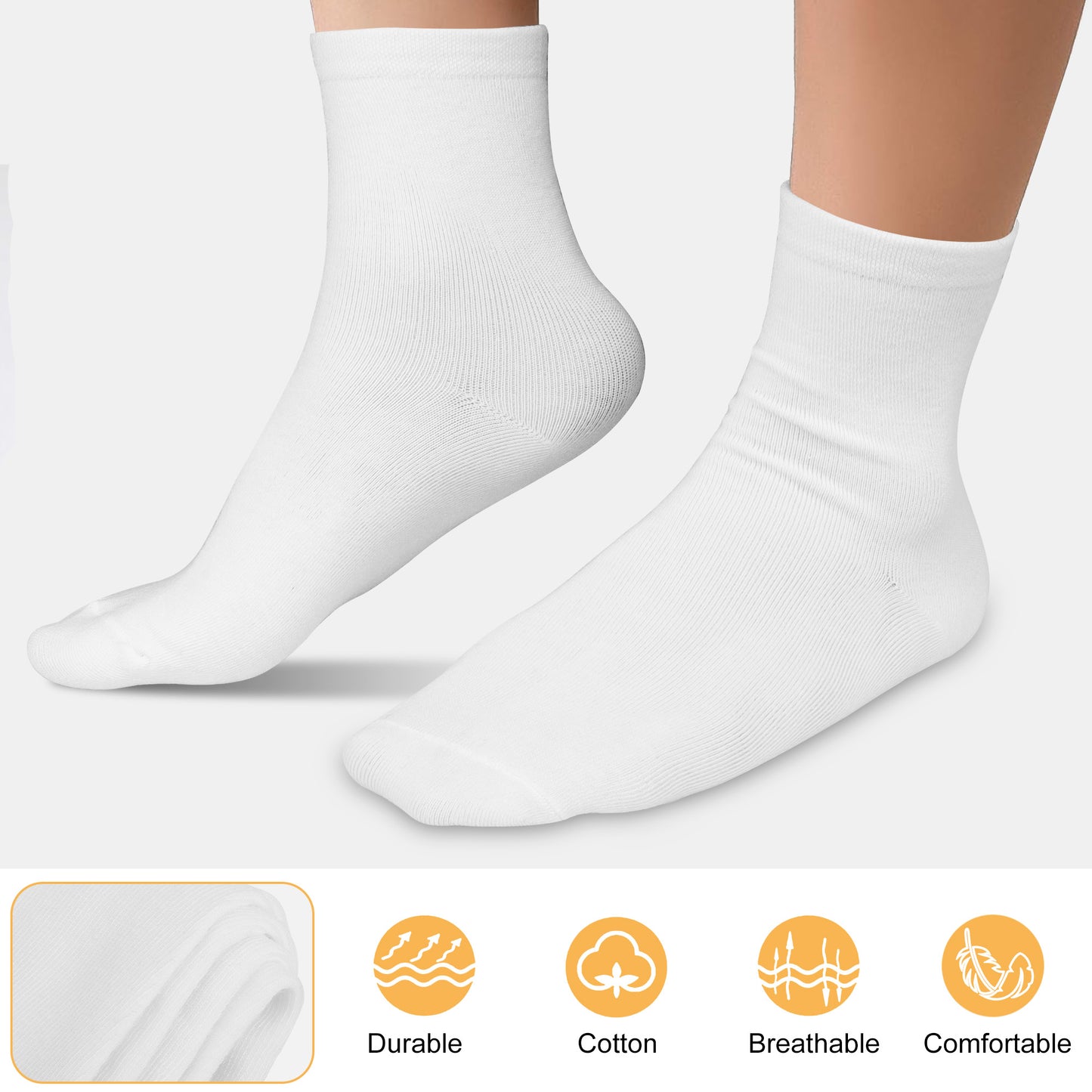 6 Pairs Unisex Ankle Socks - suitable for casual and athletic wear providing comfort and style (White)