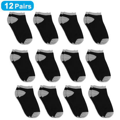 12 Pairs Athletic Low Cut Socks - Ankle Athletic Running Socks Low Cut Sports Tab Socks for Men and Women (Black Grey)