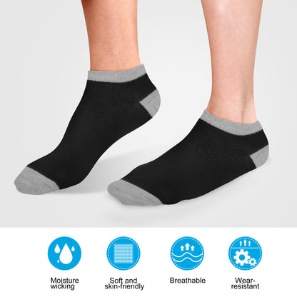 12 Pairs Athletic Low Cut Socks - Ankle Athletic Running Socks Low Cut Sports Tab Socks for Men and Women (Black Grey)