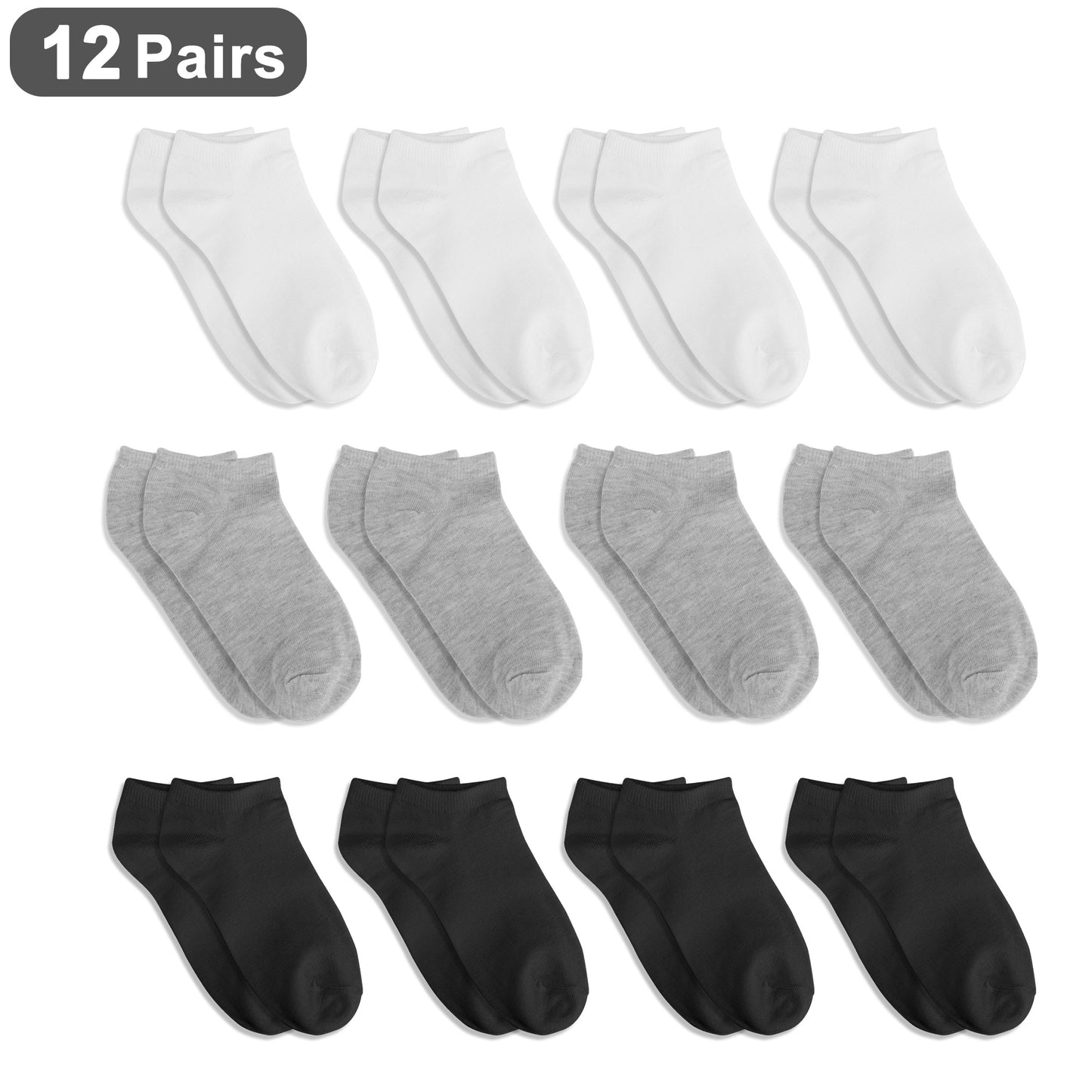 12 Pairs Low Cut Ankle Sock - 3 colors mixed Short Socks, No Show Socks, Low Cut Under Ankle Invisible Socks, Invisible Liner Socks for Men Womens (White, Gray, Black)