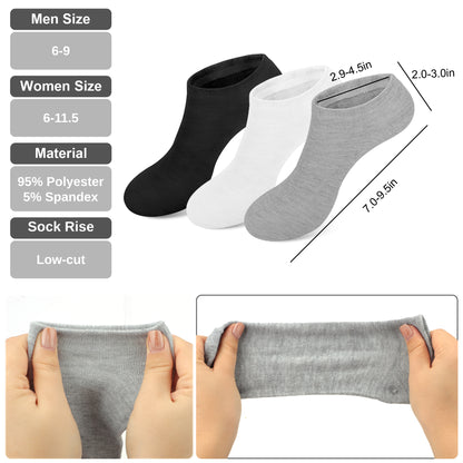 12 Pairs Low Cut Ankle Sock - 3 colors mixed Short Socks, No Show Socks, Low Cut Under Ankle Invisible Socks, Invisible Liner Socks for Men Womens (White, Gray, Black)