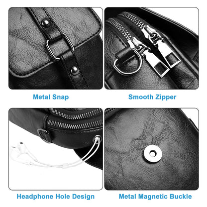 Unisex Crossbody Phone Bag with Headphone Hole - Adjustable strap PU leather Shoulder Wallet Bag Cell Phone Purse Messenger Bags for Women Men（Black)