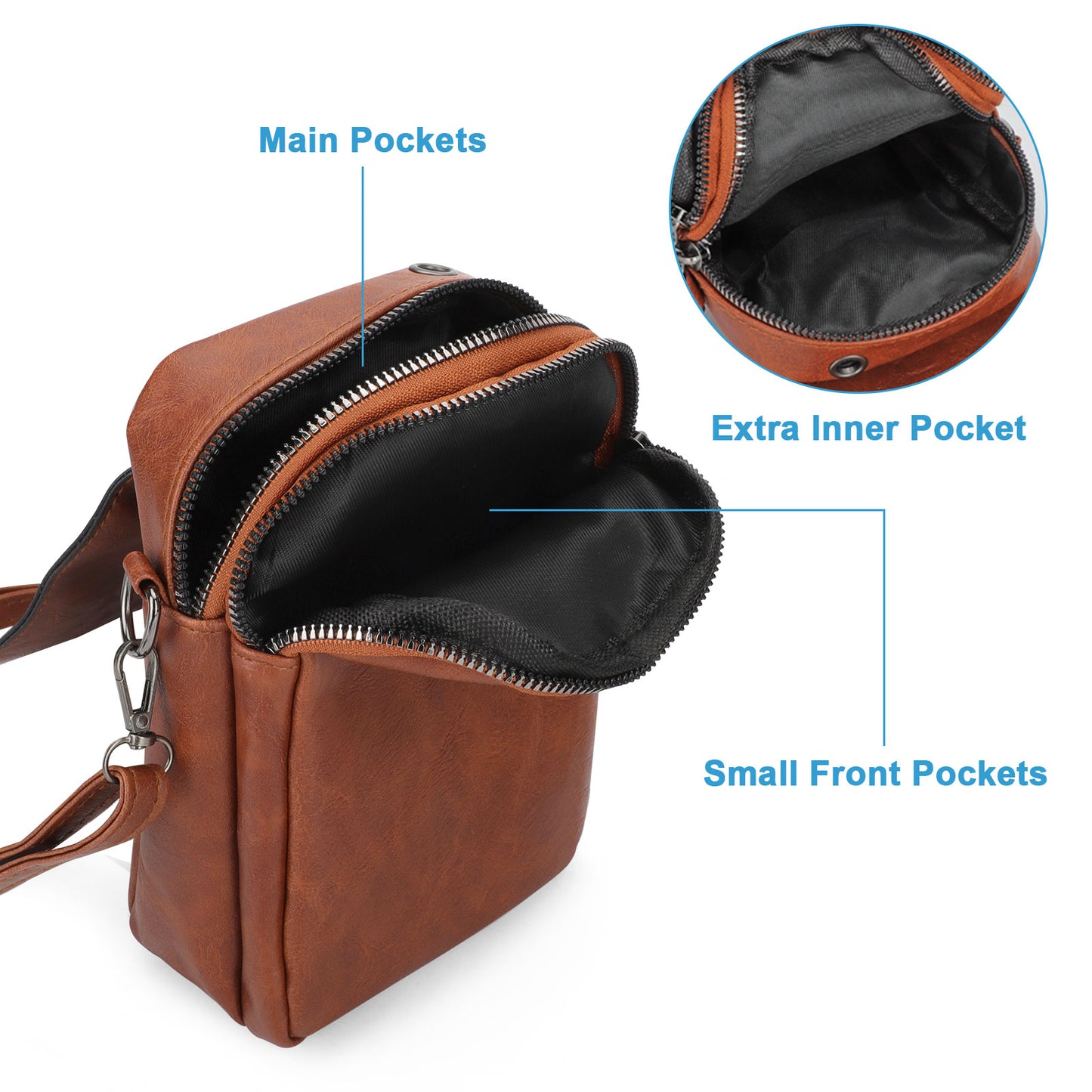 Unisex Crossbody Phone Bag with Headphone Hole - Adjustable strap PU leather Shoulder Wallet Bag Cell Phone Purse Messenger Bags for Women Men（Black)