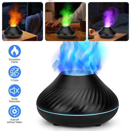 130 ml USB Air Humidifier Essential Oil Aroma Diffuser - 7 Flame Colors Noiseless Essential Oil Diffuser for Home,Office with Auto-Off Protection (Black)