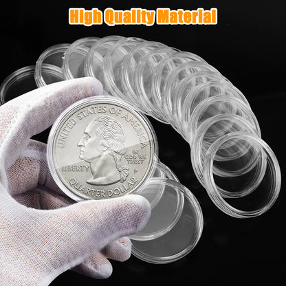 60 Pieces 39 mm Plastic Coin Capsules - Coin Holder with Clear Plastic Storage Organizer Box for Coin Collection Supplies