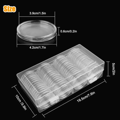 60 Pieces 39 mm Plastic Coin Capsules - Coin Holder with Clear Plastic Storage Organizer Box for Coin Collection Supplies