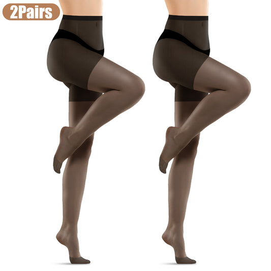2 Pairs Women's Seamless Sheer Pantyhose - Sheer Tights,Control Top Pantyhose with Reinforced Toes (Black)