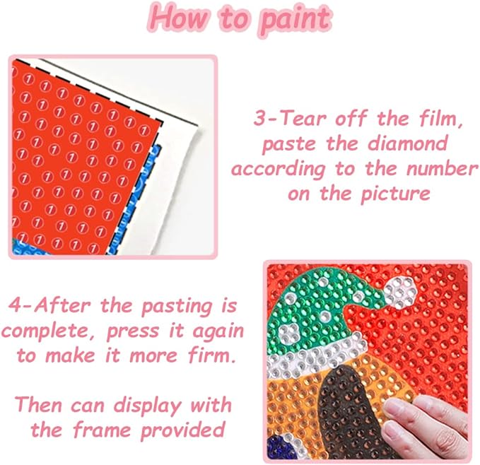 7in diamond painting kits with Frame - DIY Cartoon Diamond Art,Including a Frame,DIY Cross Stitch Tools,DIY Crafts Sewing Accessories Kids Adults Hobby Gift (Pink)