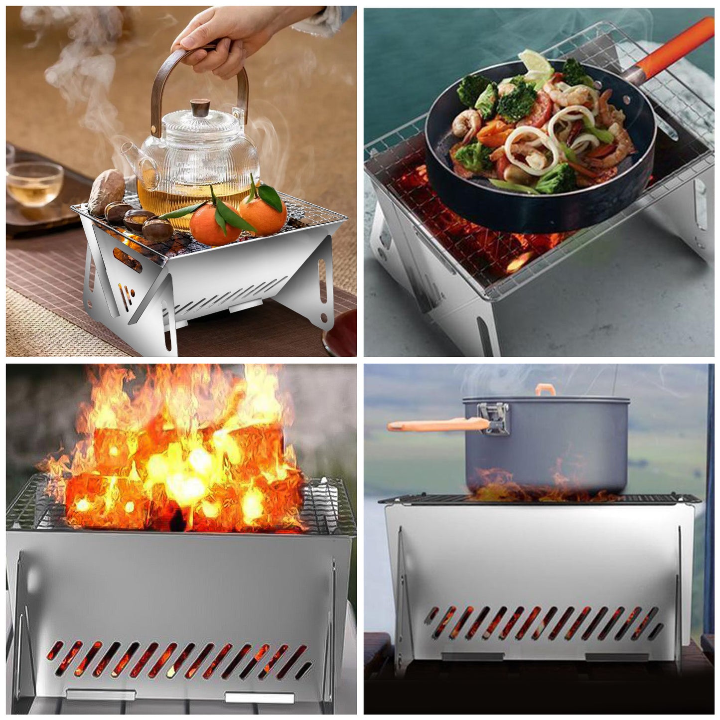 Mini Stainless Steel Folding Grill - Assembled Charcoal Grills Portable Barbecue Desk Tabletop BBQ Grills Outdoor Cooking,Small Charcoal Grill Camping Oven For Camping,Holiday,Beach
