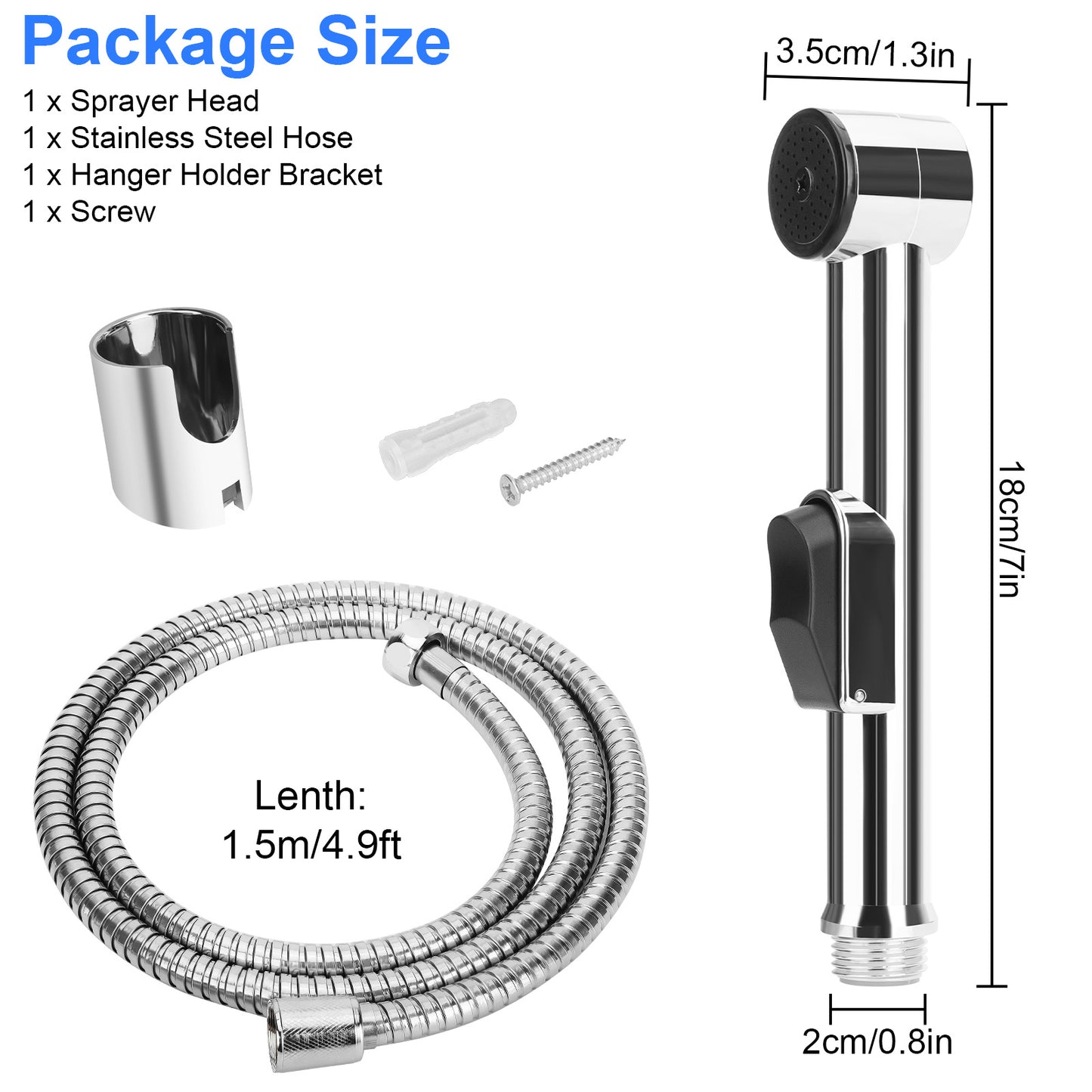 Handheld Bidet Toilet Sprayer Kit - Stainless Steel Hose and Wall Mount Options for Personal Hygiene, Bathroom Cleaning, Pet Care