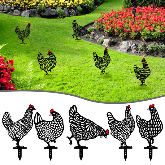 5 Pcs Chicken Decoration - Handmade Garden Statues,Garden Figure,Handmade Garden Decoration,Outdoor Garden Backyard Lawn Decor