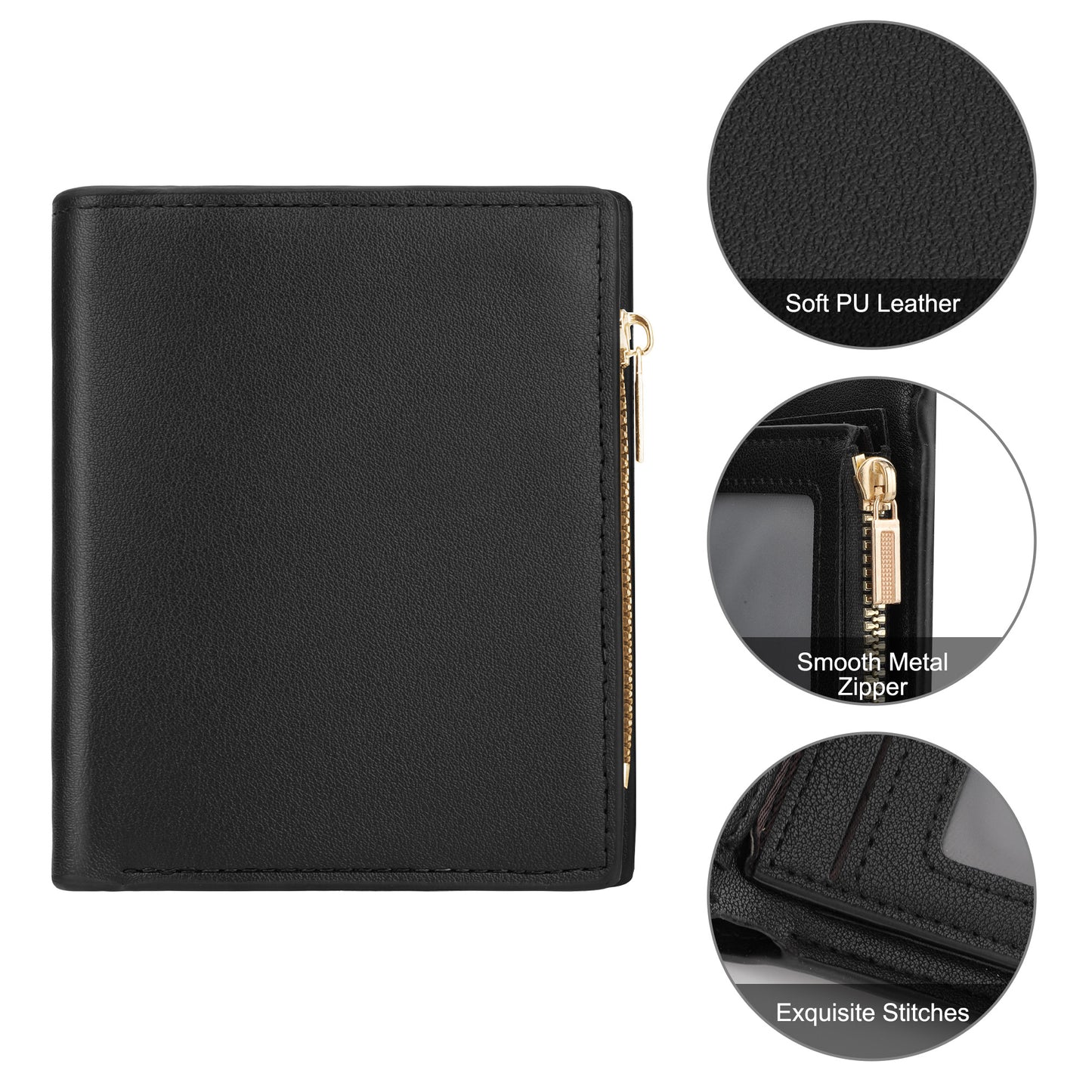 Unisex Slim Short Wallet - Fashionable Business Multi Card Wallet,PU leather Solid Color ID Short Wallet for Men and Women (Black)