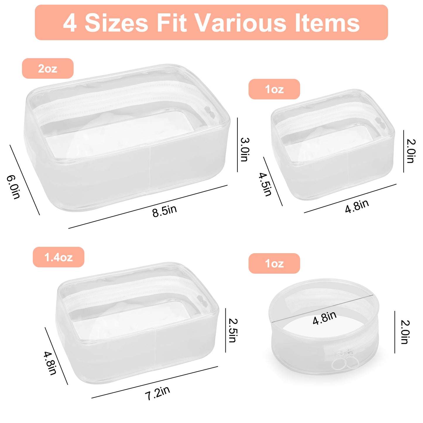 4 Pcs Clear Approved Travel Toiletry Bag Set - Portable Multipurpose Travel Space Saver Organizer Bags,Makeup Bags,Cosmetics Bag,Carry on Airport Airline Compliant Bag,for Women