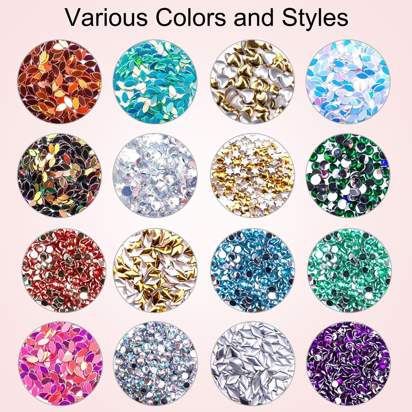 5 Boxes Nail Art Rhinestones and Sequins - Nail Crystal Gems Nail Diamonds,Gold Silver Nail Art Studs Colorful Nail kit,with Tweezers and Wax Pen for Nail Art Supplies Accessories
