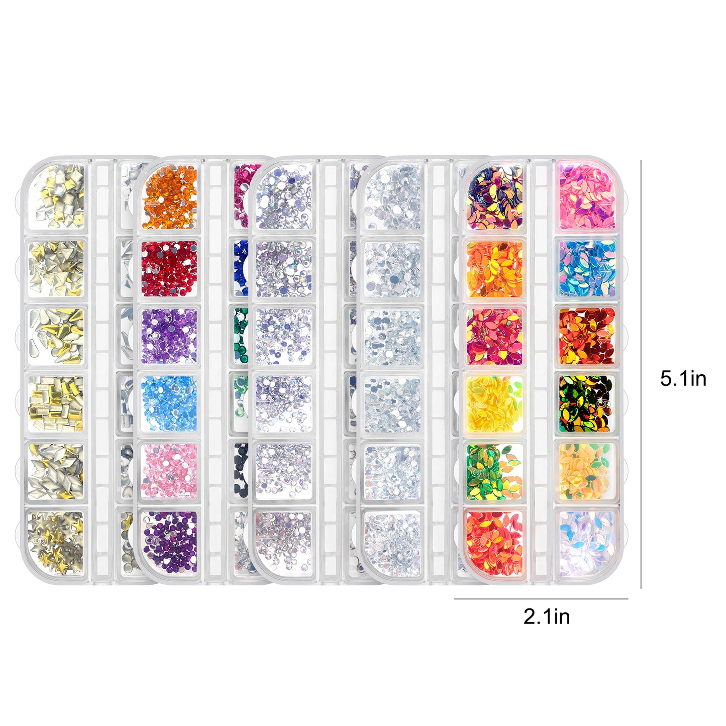 5 Boxes Nail Art Rhinestones and Sequins - Nail Crystal Gems Nail Diamonds,Gold Silver Nail Art Studs Colorful Nail kit,with Tweezers and Wax Pen for Nail Art Supplies Accessories