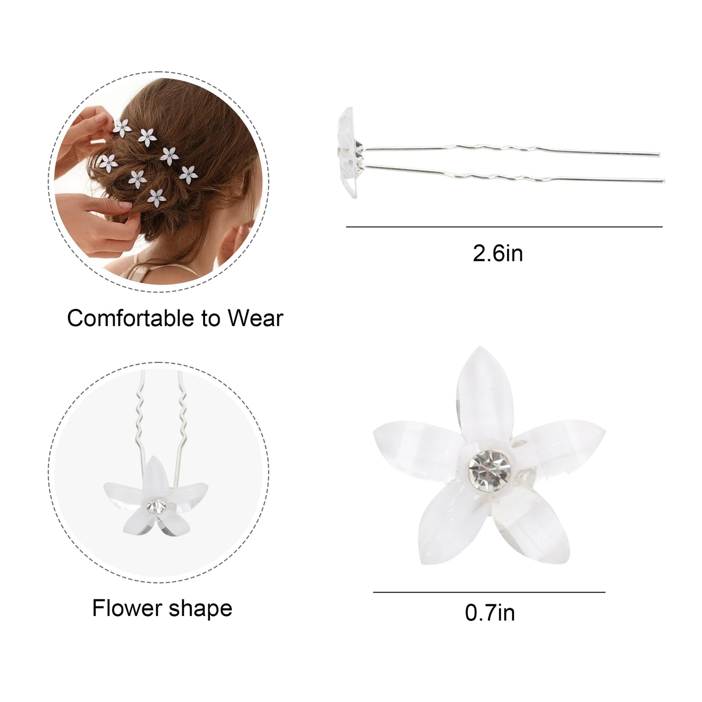 20Pcs U-Shaped Hair Pins - Hair Clips with Floral Design Hair Accessories Set for Weddings & Special Occasions
