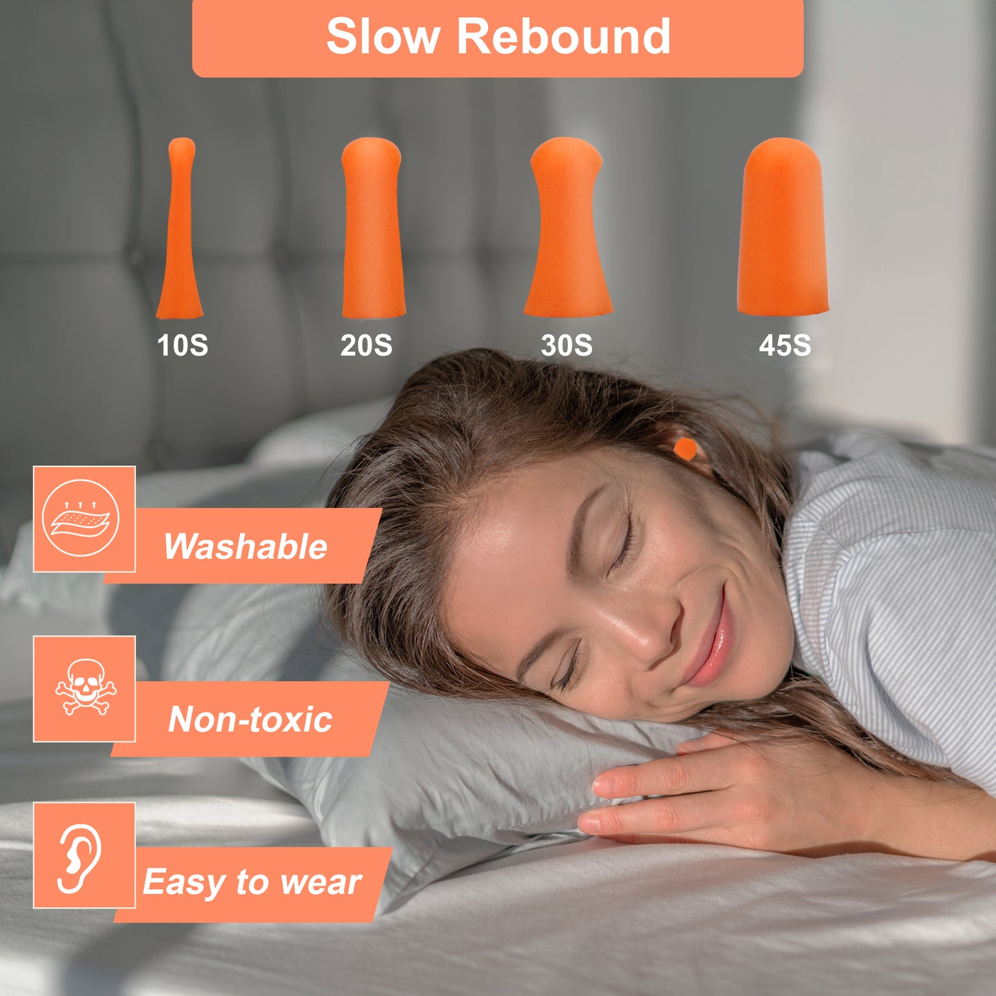 60 Pairs Soft Foam Earplugs – 38dB SNR Ear Plugs Noise Canceling for Sleeping, Working & Travel (Orange)