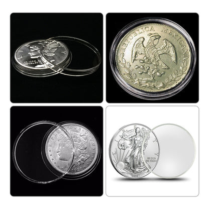 40.6 mm Coin Holder Capsules Round Plastic Clear Coin Container Case for Coins Storage, 25Pcs