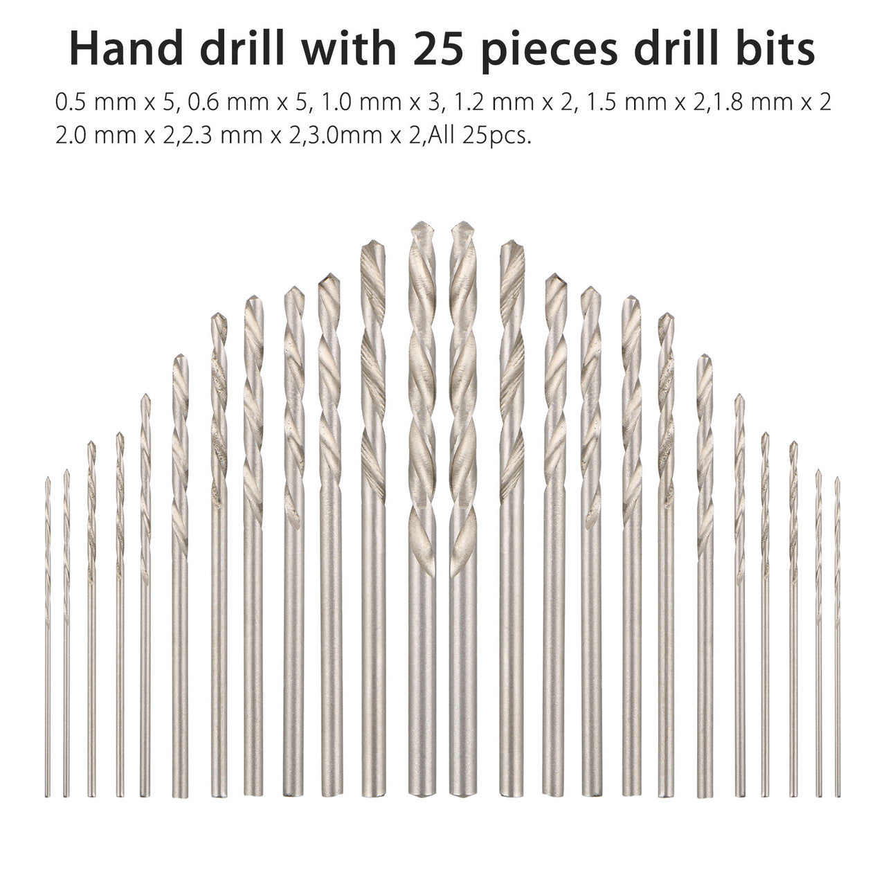 Precision Pin Vise Hobby Drill Mini Micro Hand Twist Drill Bits Set Holes Drilling Rotary Tools Kit, 0.5-3mm, 25pcs