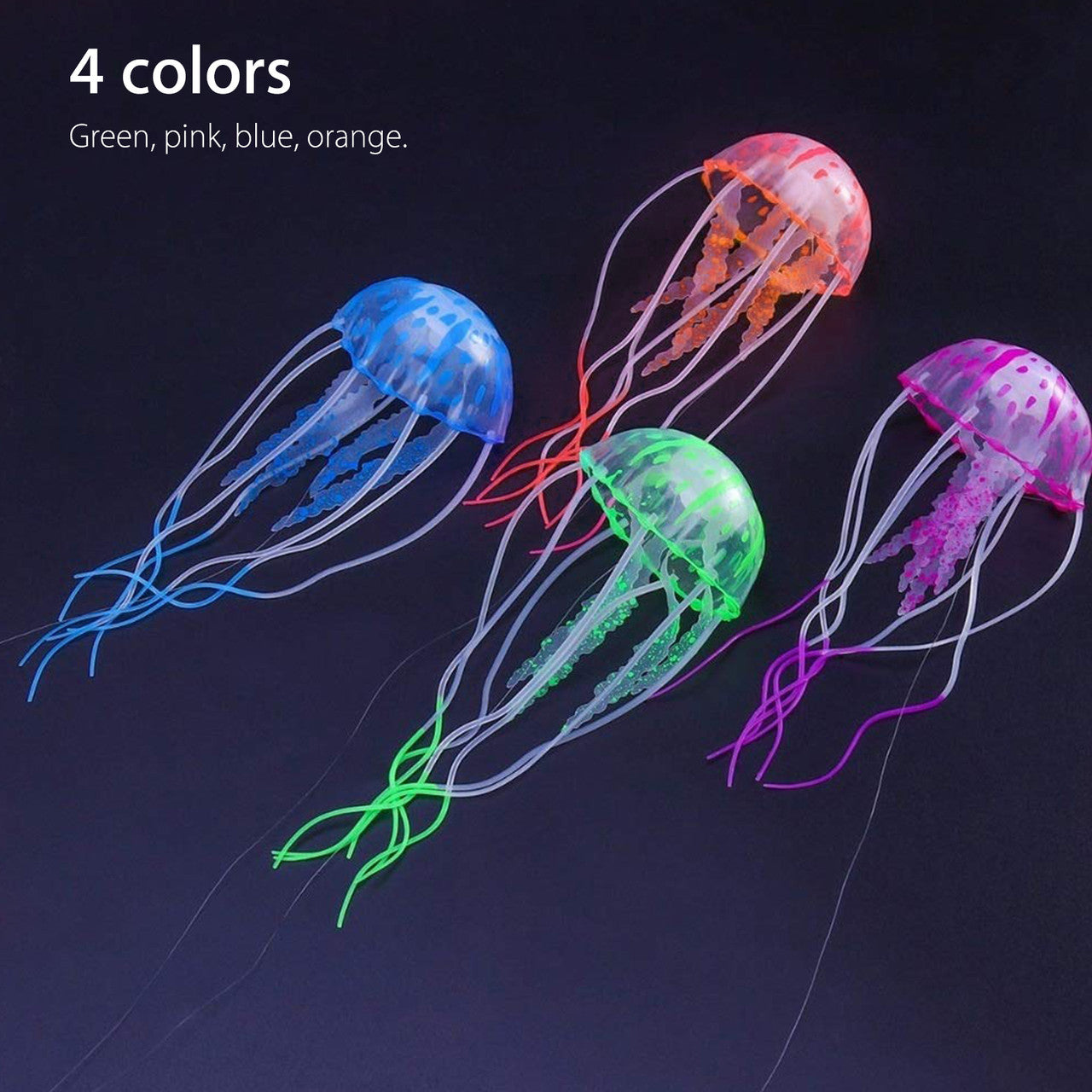 Glowing Effect Artificial Jellyfish Ornament for Fish Tank Aquarium Decoration, Safe for Fish,Instant Suction Cup Installation, 4-pack