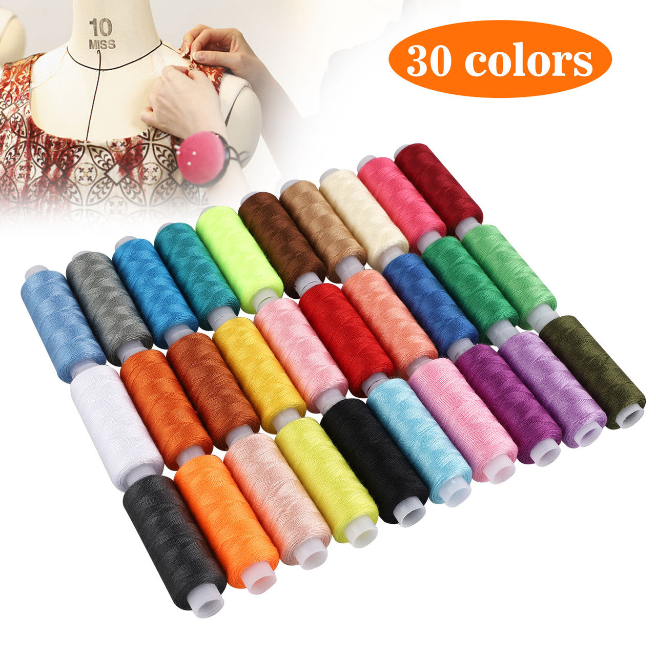 Sewing Thread Assortment Coil 30 Color 250 Yards Each Polyester Thread Sewing Kit All Purpose Polyester Thread for Hand and Machine Sewing