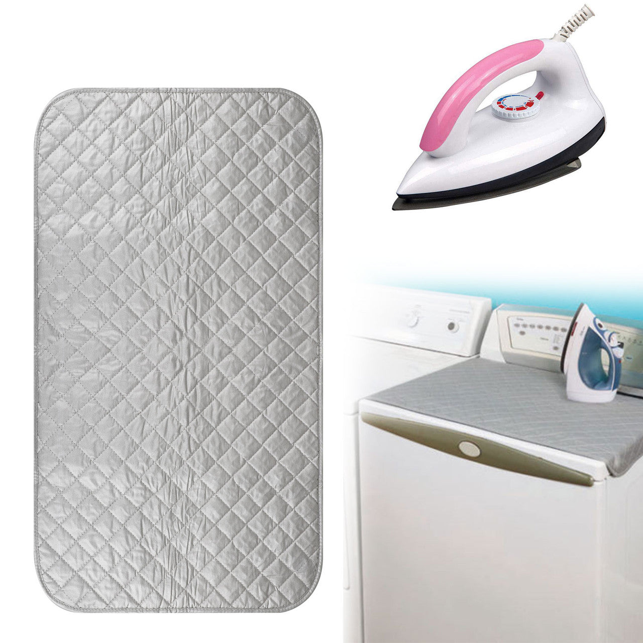 Portable Cover for Washer, Dryer, Table, Bed, Countertop. Dry Safe & Heat Resistant Pad. Quilted Laundry Mat fo Everywhere