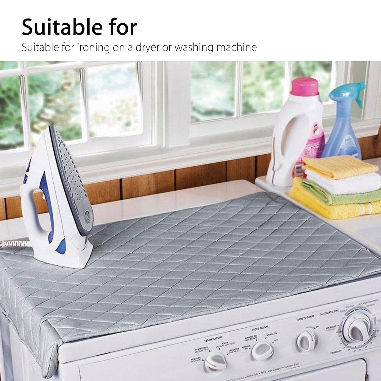 Portable Cover for Washer, Dryer, Table, Bed, Countertop. Dry Safe & Heat Resistant Pad. Quilted Laundry Mat fo Everywhere