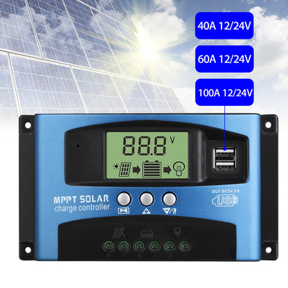 MPPT Solar Charge Controller 100A Solar Panel Controller,Automatic focusing MPPT tracking charging,Large-screen LCD display,SOC function,control charge current & supply power to the loads