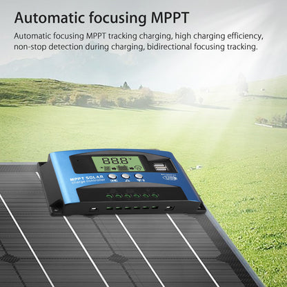 MPPT Solar Charge Controller 100A Solar Panel Controller,Automatic focusing MPPT tracking charging,Large-screen LCD display,SOC function,control charge current & supply power to the loads