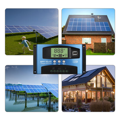 MPPT Solar Charge Controller 100A Solar Panel Controller,Automatic focusing MPPT tracking charging,Large-screen LCD display,SOC function,control charge current & supply power to the loads