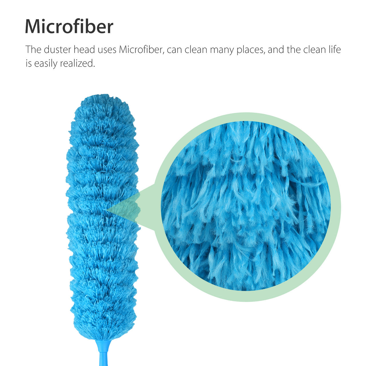 Soft Microfiber Duster with Extension Hole for Further Reach, Feather Duster Flexible, Bendable for Interior Roof, Ceiling Fan, Cobweb Duster, Hypoallergenic Large Microfiber Head - Wet or Dry Use