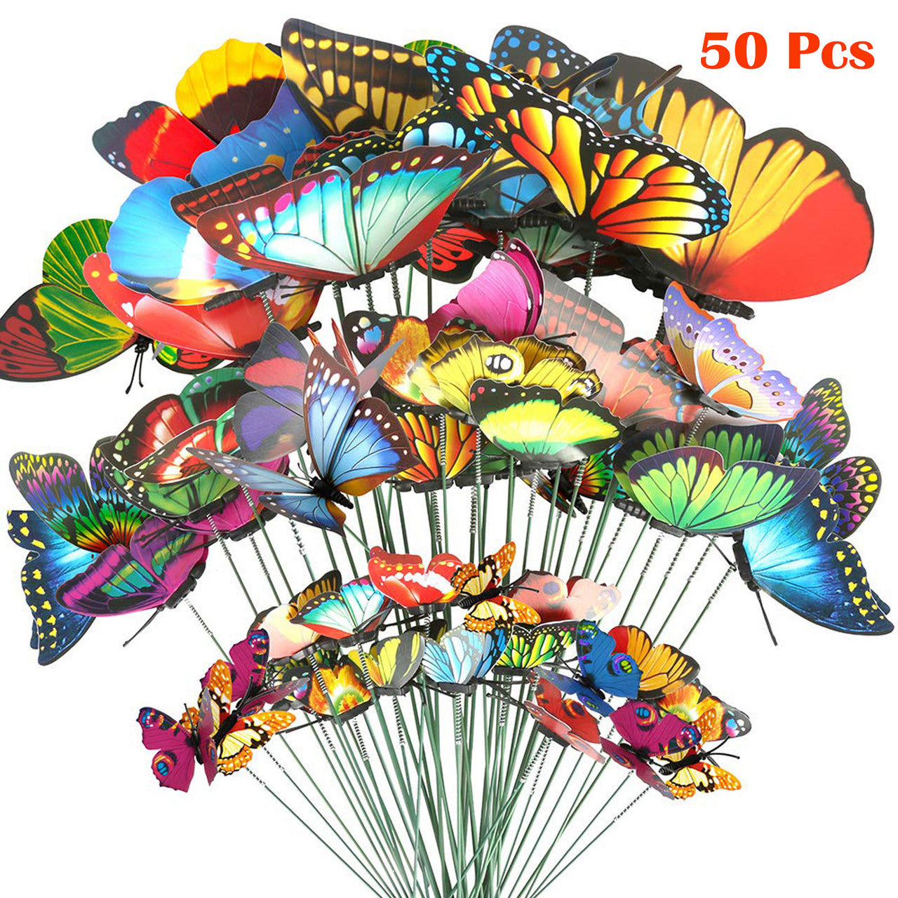 Garden Butterfly Stakes, Waterproof Butterflies Stakes 11.5inch Yard Garden Ornaments & Patio Decor Butterfly Party Supplies Yard Stakes Decorative for Outdoor Christmas Decorations, 50 Pcs