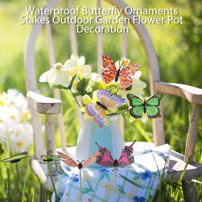 Garden Butterfly Stakes, Waterproof Butterflies Stakes 11.5inch Yard Garden Ornaments & Patio Decor Butterfly Party Supplies Yard Stakes Decorative for Outdoor Christmas Decorations, 50 Pcs