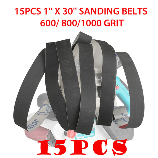 Sanding Belts | 600/800/1000 Grit Aluminum Oxide Sanding Belt | Metal Polishing | Sandpaper for Portable Belt Sander 1 x 30 Inch, 15Pcs