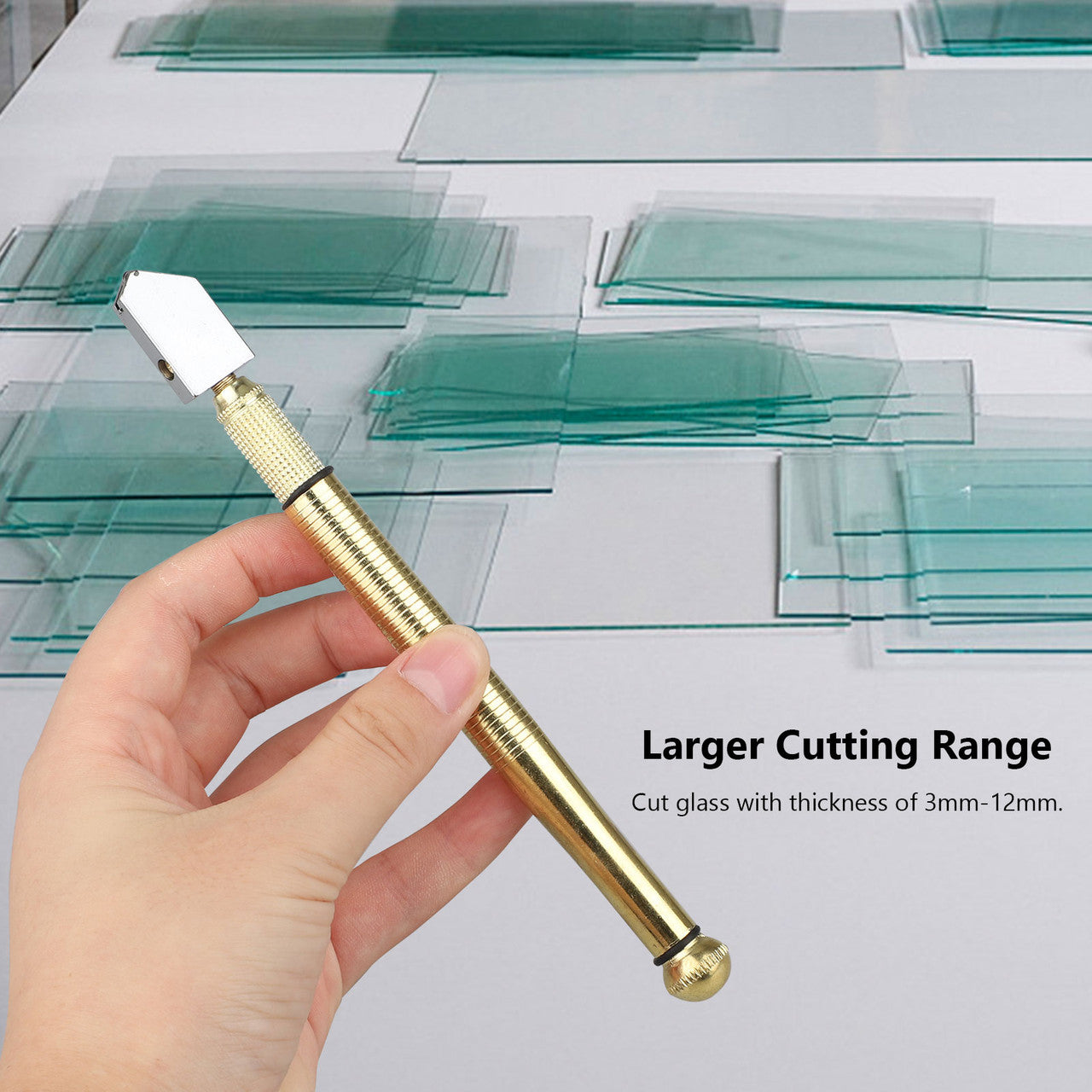 3mm-12mm Glass Cutter Professional Heavy Duty Golden Handle Pencil Style Oil Feed Carbide Tip Glass Cutter Cutting Tools for Mosaic/Tiles/Mirror/Stained Glass Cutting