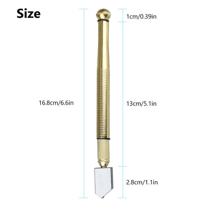 3mm-12mm Glass Cutter Professional Heavy Duty Golden Handle Pencil Style Oil Feed Carbide Tip Glass Cutter Cutting Tools for Mosaic/Tiles/Mirror/Stained Glass Cutting