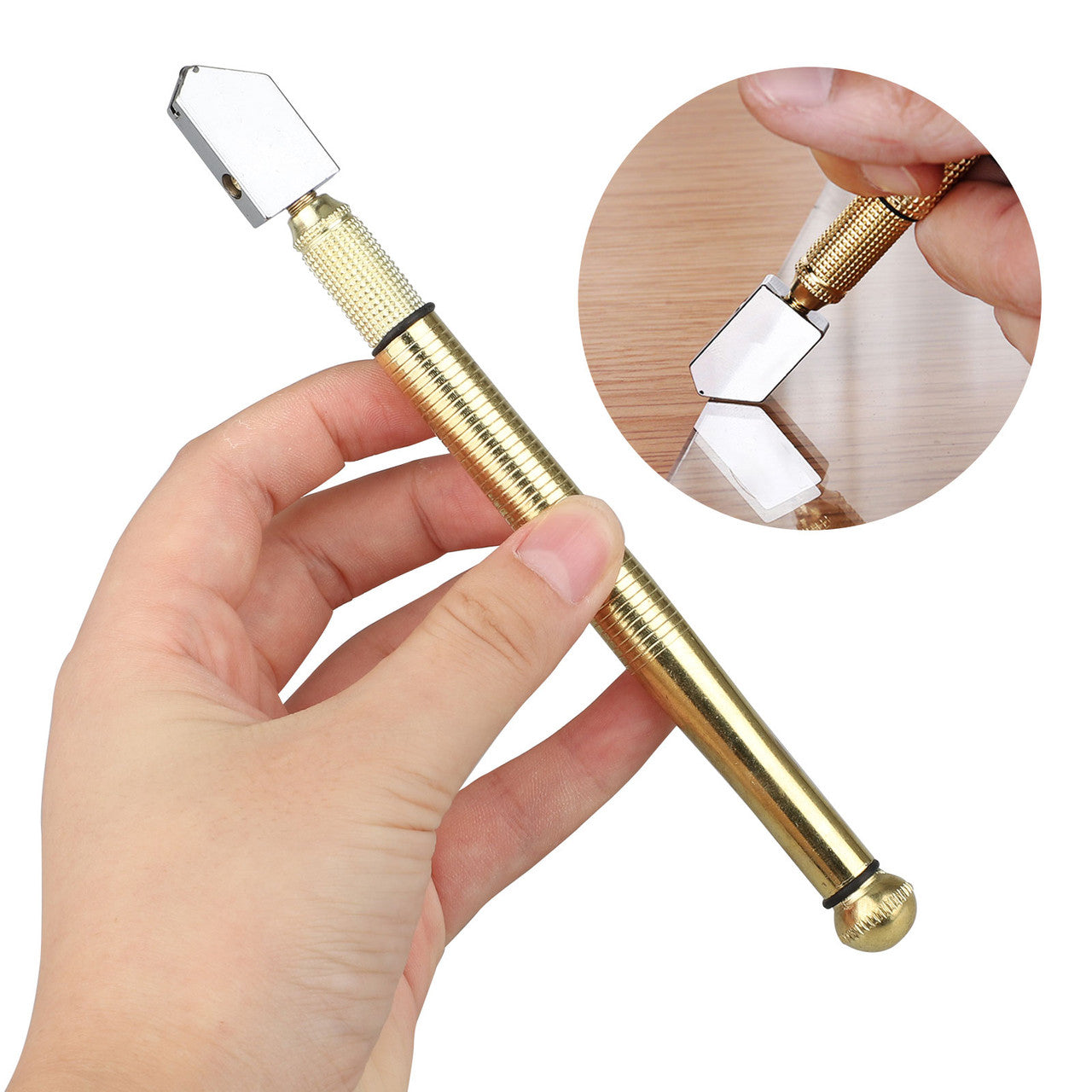 3mm-12mm Glass Cutter Professional Heavy Duty Golden Handle Pencil Style Oil Feed Carbide Tip Glass Cutter Cutting Tools for Mosaic/Tiles/Mirror/Stained Glass Cutting