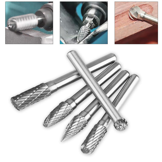 8MM Head Tungsten Carbide Rotary Burr Set Carbide Burr Bits Die Grinder Bits 1/4-Inch Shank Grinder Drill Rotary Burrs Cutting Burs Metal Polishing, 5Pcs