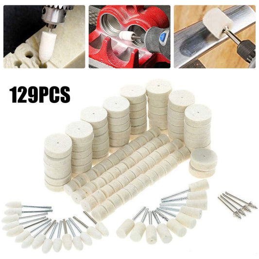 Felt Polishing Pad & Polishing Wheel,Point & Mandrel Kit For Dremel Rotary tools - 1/8 Inch Shank, 129Pcs