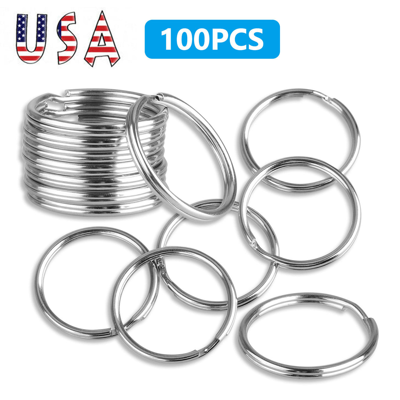 Split Key Rings Bulk for Keychain Key and Art Crafts, 25 mm/1 inch Iron Metal Round Split Ring Key Rings for Home Car Keys Attachment - Silver, 100PCS