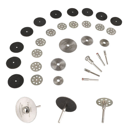 Cutting Wheel Set for Rotary Tool, Diamond Cutting Wheel HSS Mini Saw Blades and Resin Cut Off Disc Combo Cutter Kit with Mandrels for Wood Glass Plastic Stone Metal, 30PCS