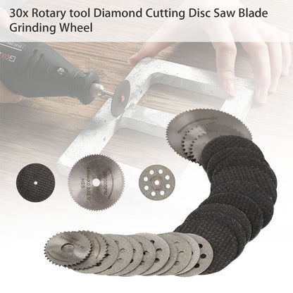 Cutting Wheel Set for Rotary Tool, Diamond Cutting Wheel HSS Mini Saw Blades and Resin Cut Off Disc Combo Cutter Kit with Mandrels for Wood Glass Plastic Stone Metal, 30PCS