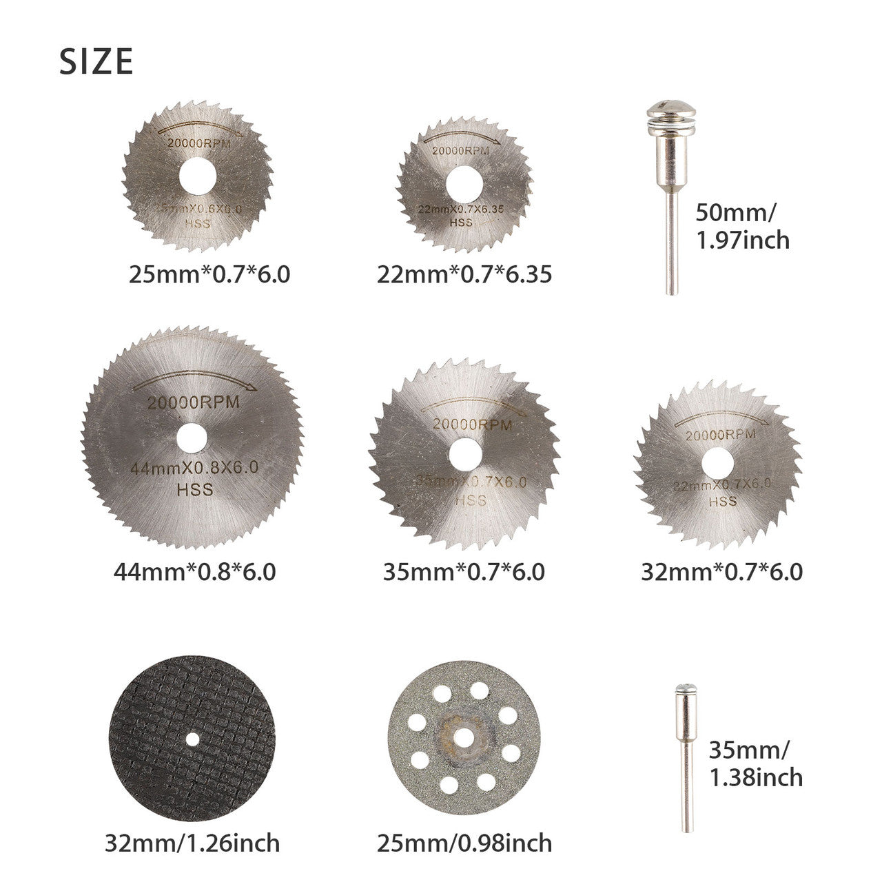 Cutting Wheel Set for Rotary Tool, Diamond Cutting Wheel HSS Mini Saw Blades and Resin Cut Off Disc Combo Cutter Kit with Mandrels for Wood Glass Plastic Stone Metal, 30PCS