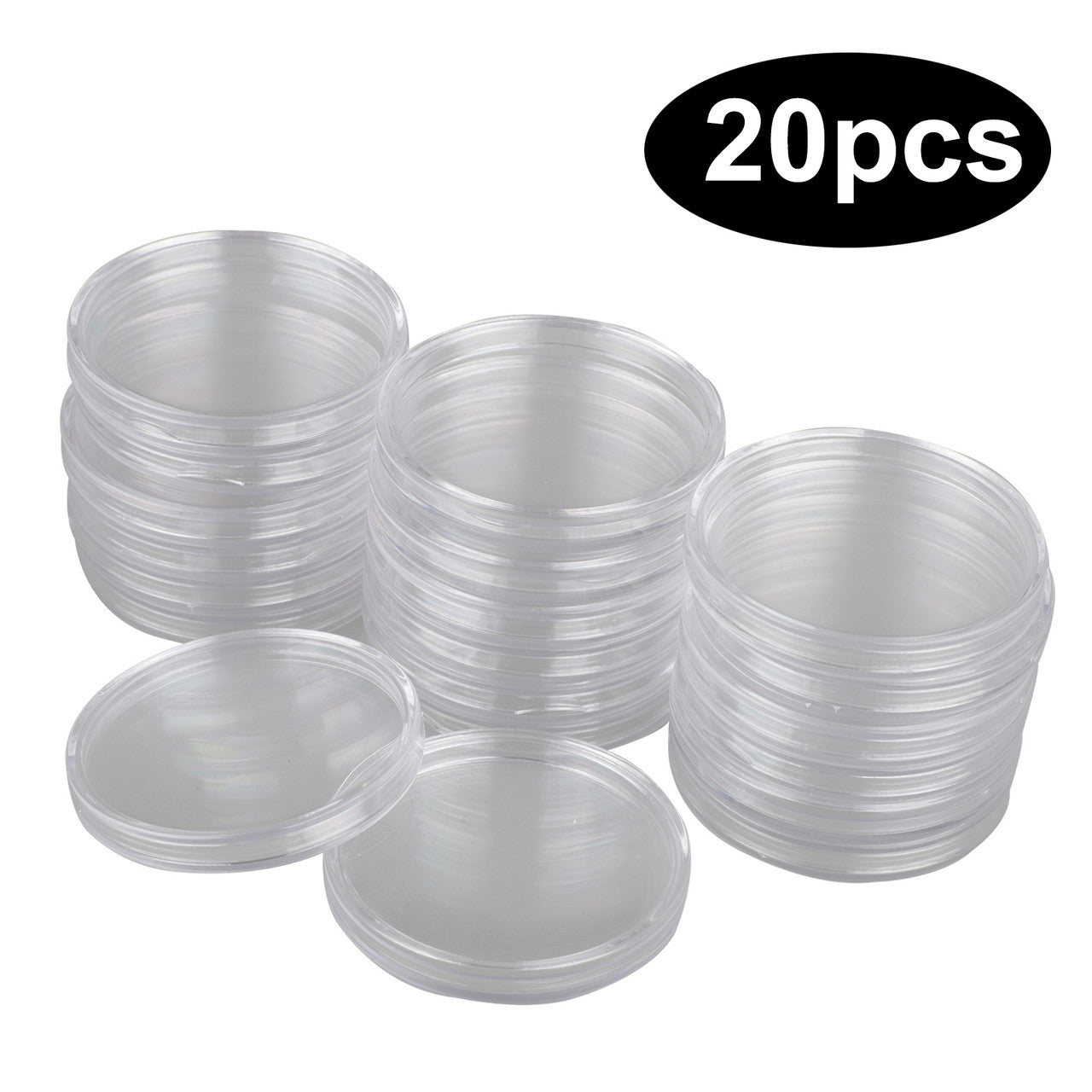 46mm Coin Collection Cases Storage Box Capsules, 5 Sizes (19/24/29/34/39 mm) EVA Protect Gasket, Clear Round Display Holder Organizer Container for Collectors, 20Pcs